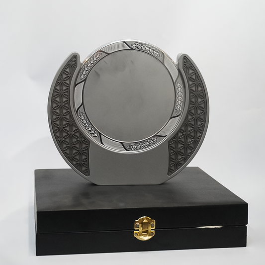 Wooden CNC Shield With Metal Plate With Leather Box