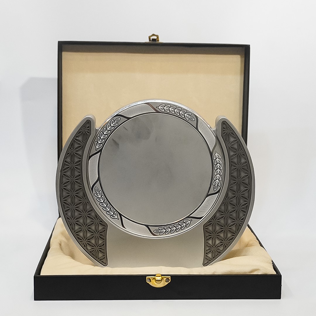 Wooden CNC Shield With Metal Plate With Leather Box