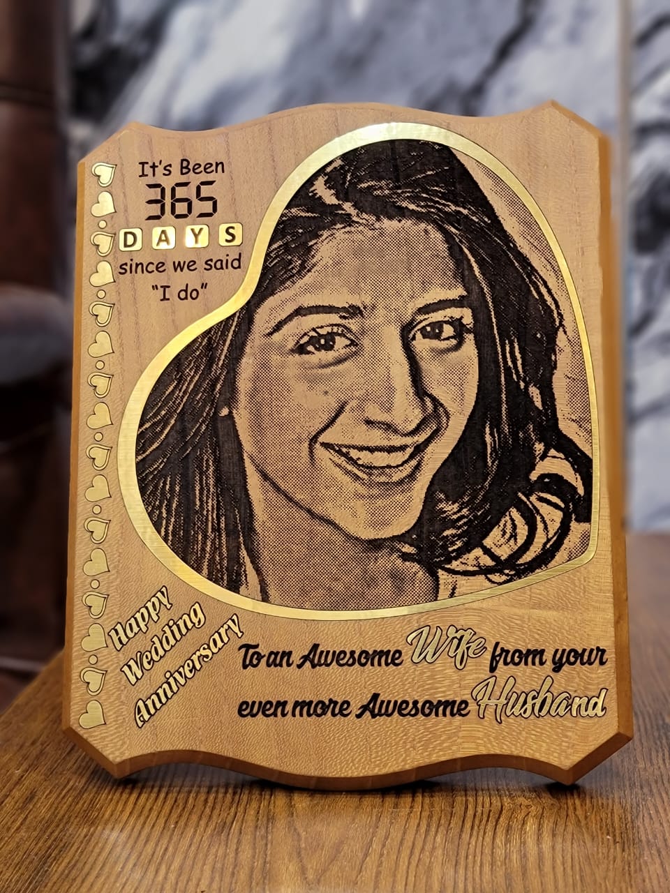 Wood Engraving Shield Pure Akhrot Wood With Box