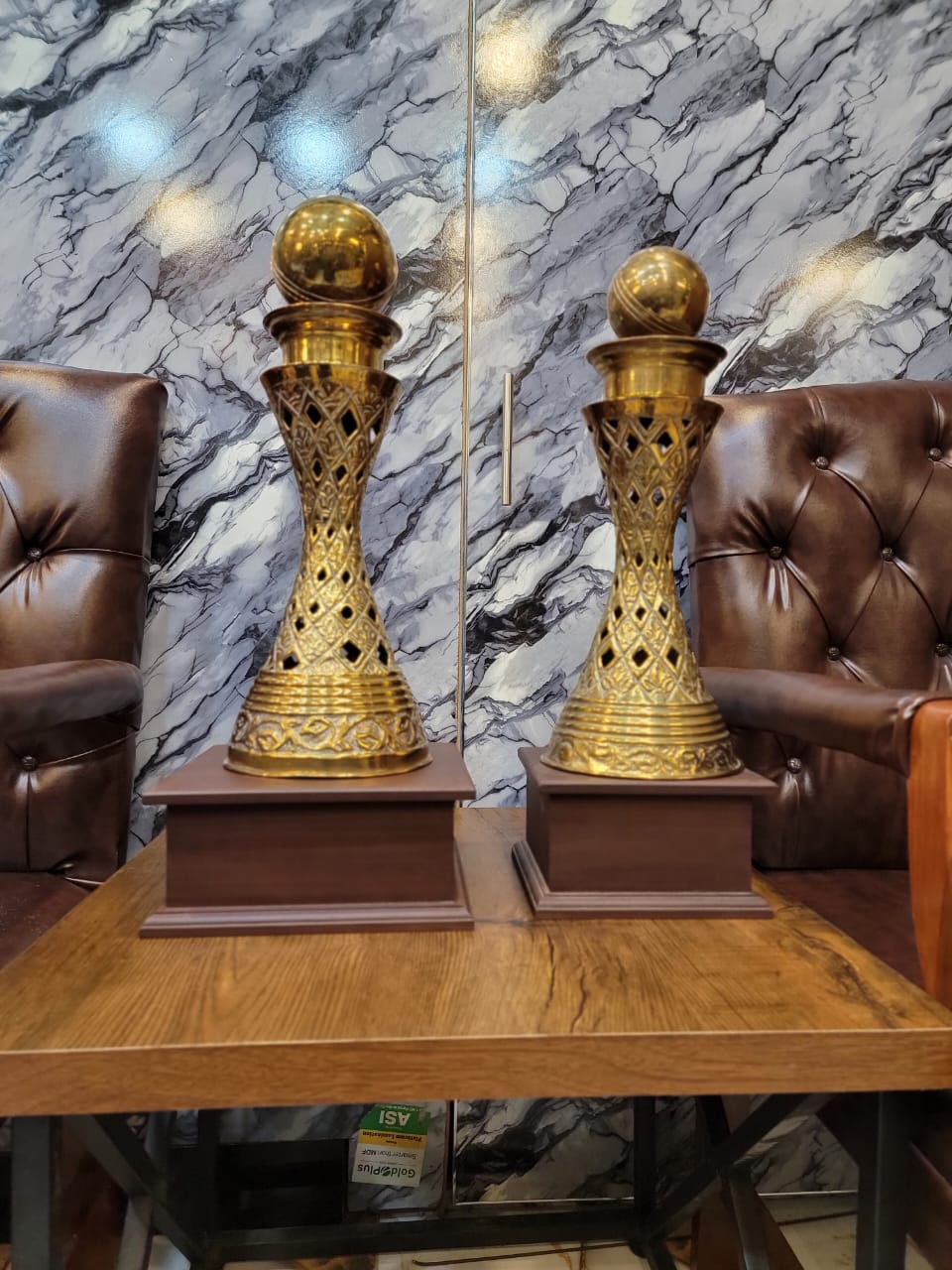 Brass Cricket Trophy Set with Wood Base