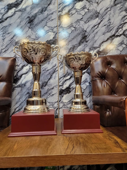 Brass Trophy Set Runner and Winner With Wood Base